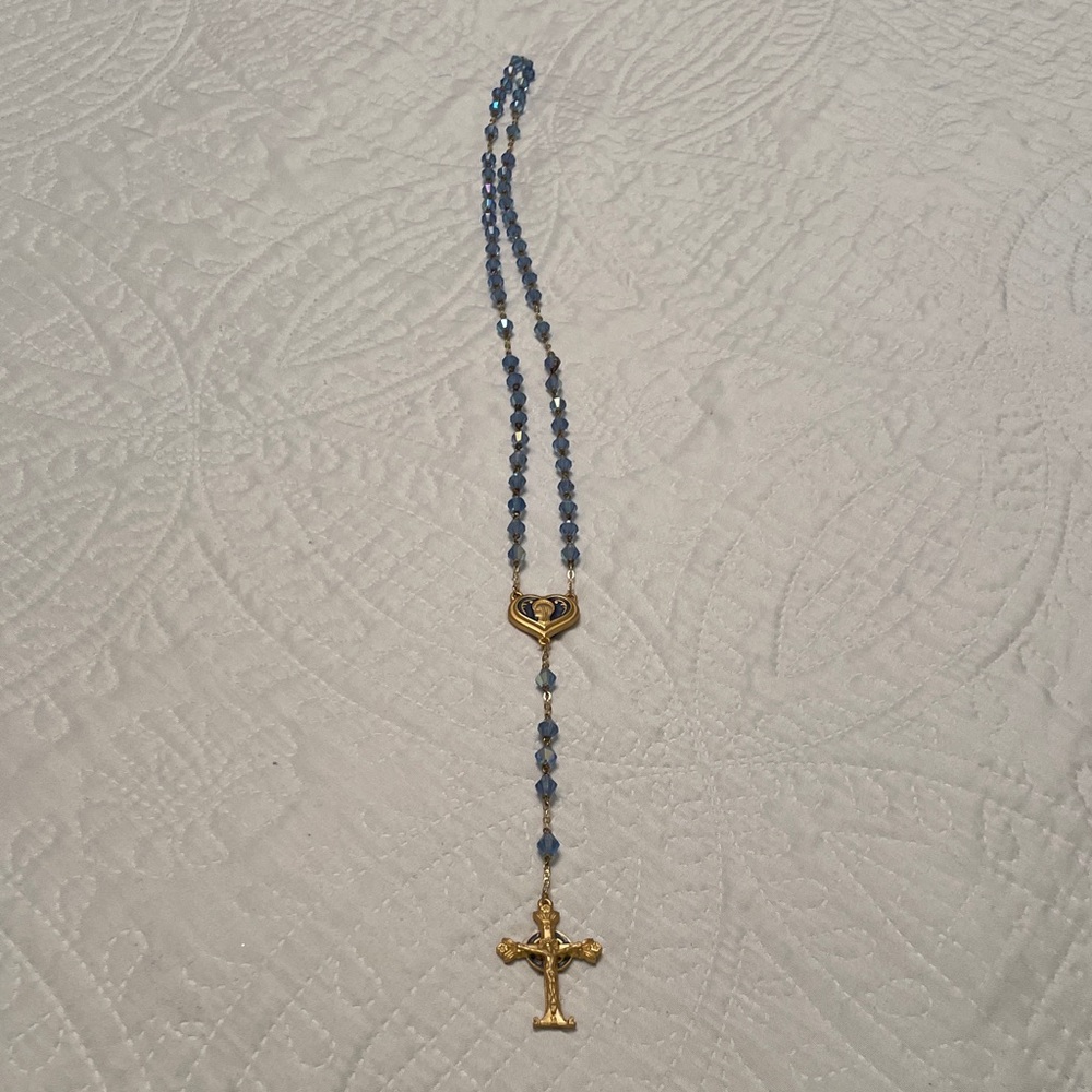 Vintage Blue Iridescent Beads or Crystals Rosary Lady of Lourdes Aurora